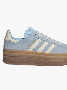 Adidas Gazelle Clear Sky Blue Cream Suede Platform Sneaker with Box